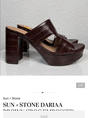 SUN + STONE DARIAA BROWN CROC EMBOSSED PLATFORM MULE HEELED SANDALS SIZE 9.5 NWT